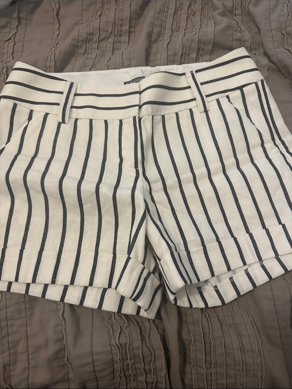 Express cream and Navy Vertical Stripe Shorts